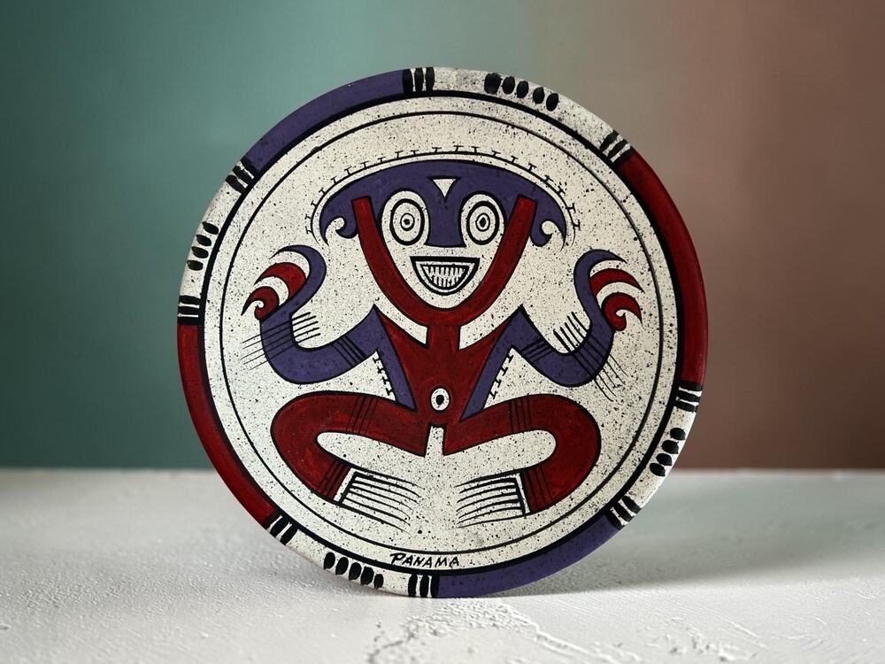 Tribal Art Handmade in Panama Red Pottery Plate Wall Handing